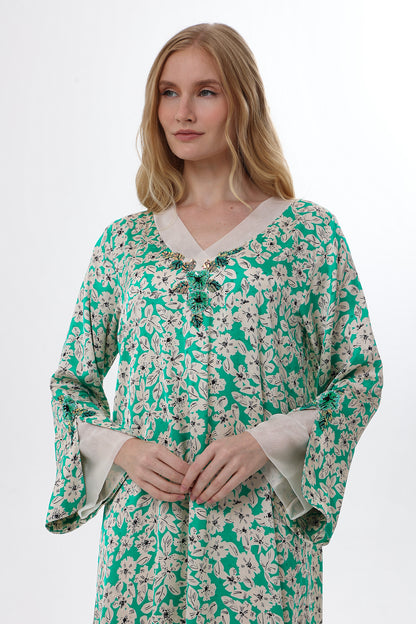 Green Floral Print Caftan