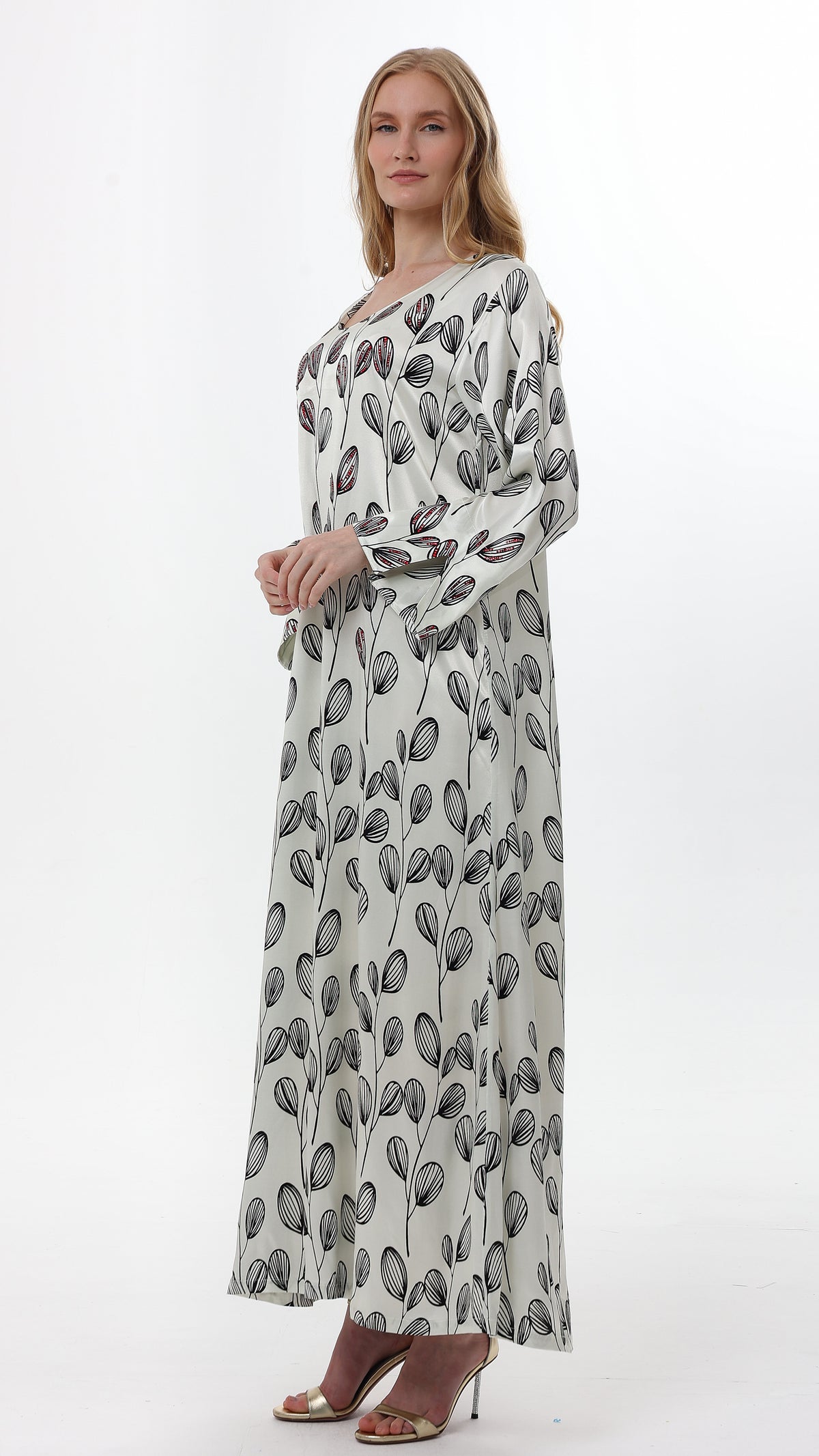Black and White Leaf Print Caftan