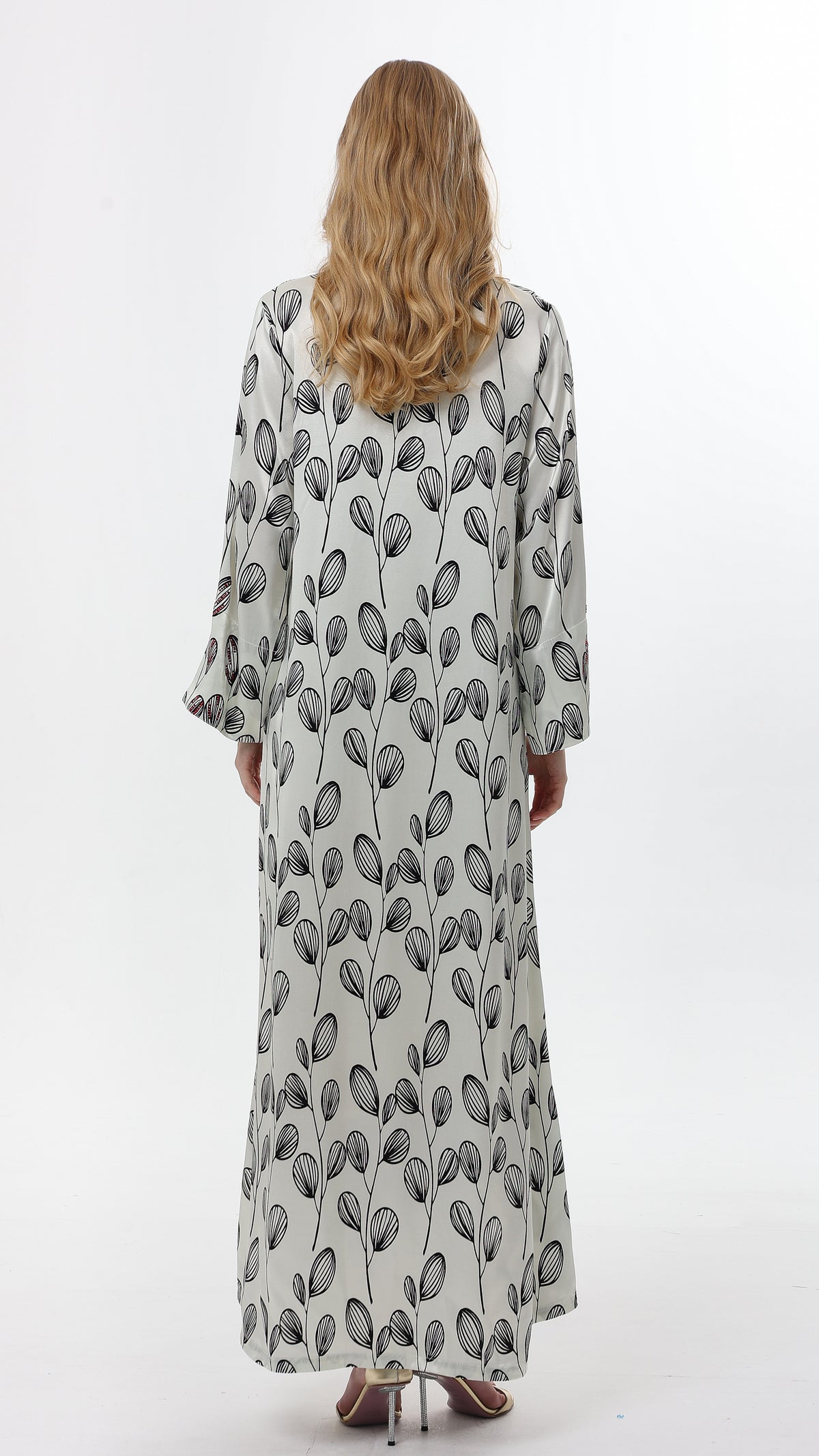 Black and White Leaf Print Caftan