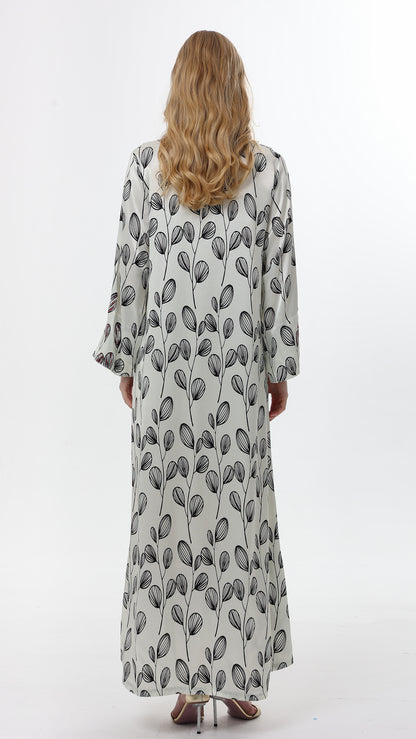 Black and White Leaf Print Caftan