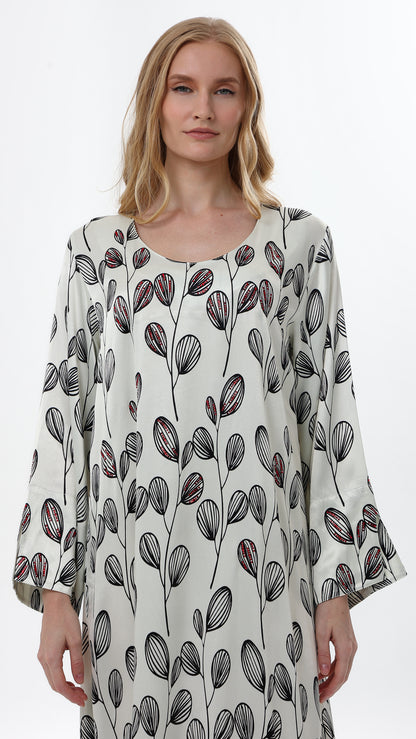 Black and White Leaf Print Caftan
