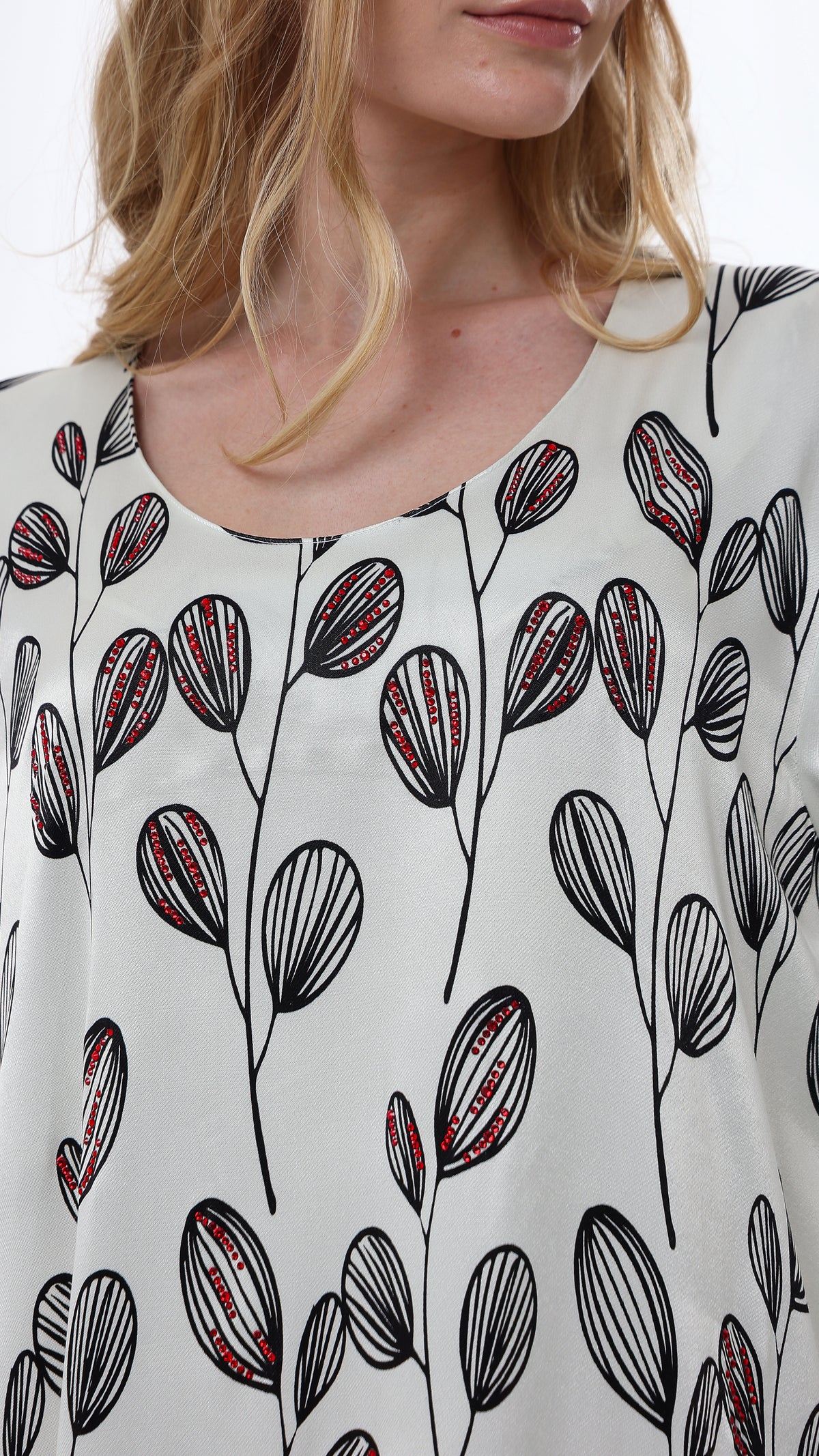 Black and White Leaf Print Caftan