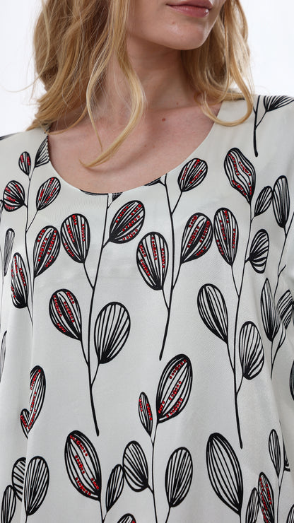 Black and White Leaf Print Caftan