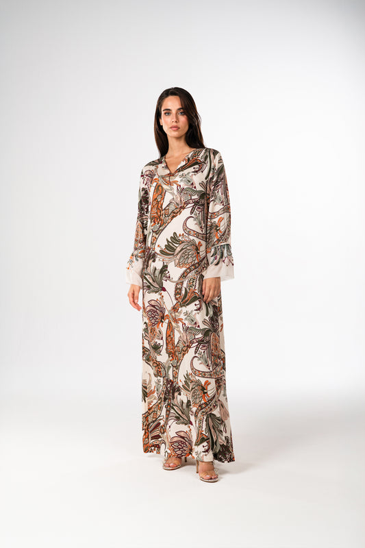 Autumn Ornament Italian Viscose Satin Caftan with Embroidery – Handmade Limited Edition