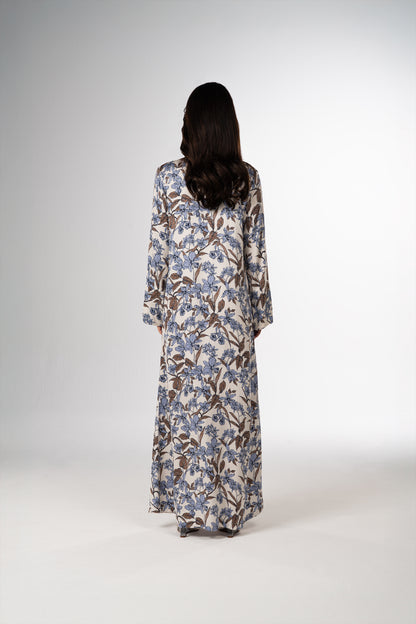 Azure Bloom Italian Viscose Satin Caftan back