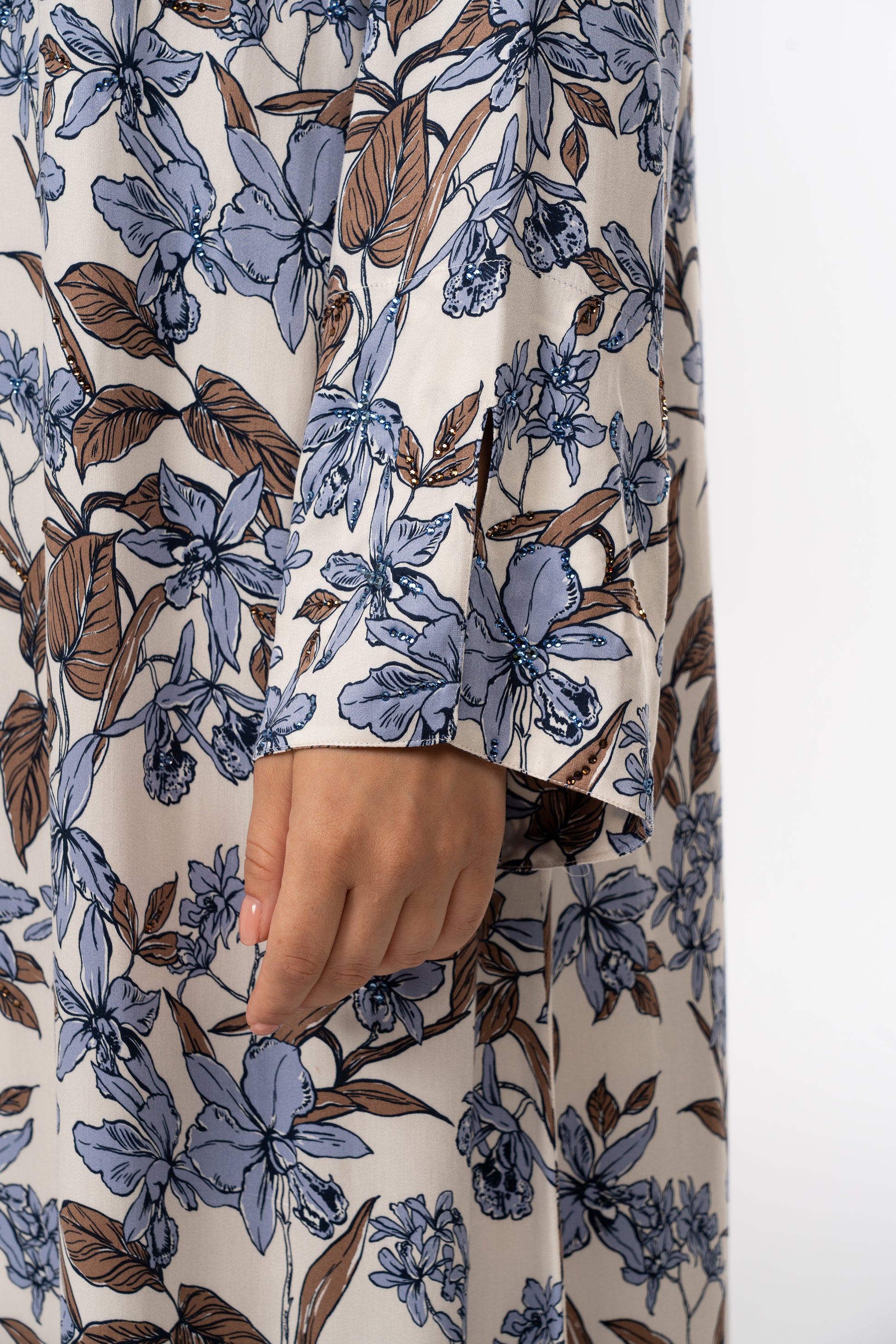 Azure Bloom Italian Viscose Satin Caftan close up 2