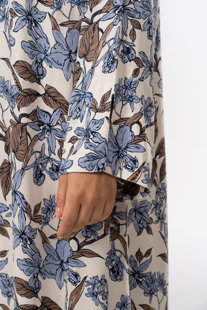 Azure Bloom Italian Viscose Satin Caftan close up 2