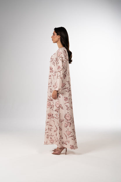 Blooming Grace Italian Viscose Satin Caftan with 3D Floral Embroidery side