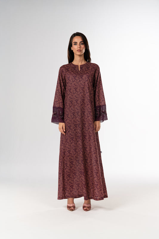 Burgundy Bloom Italian Cotton Caftan with 3D floral embroidery – Handmade Limited Edition