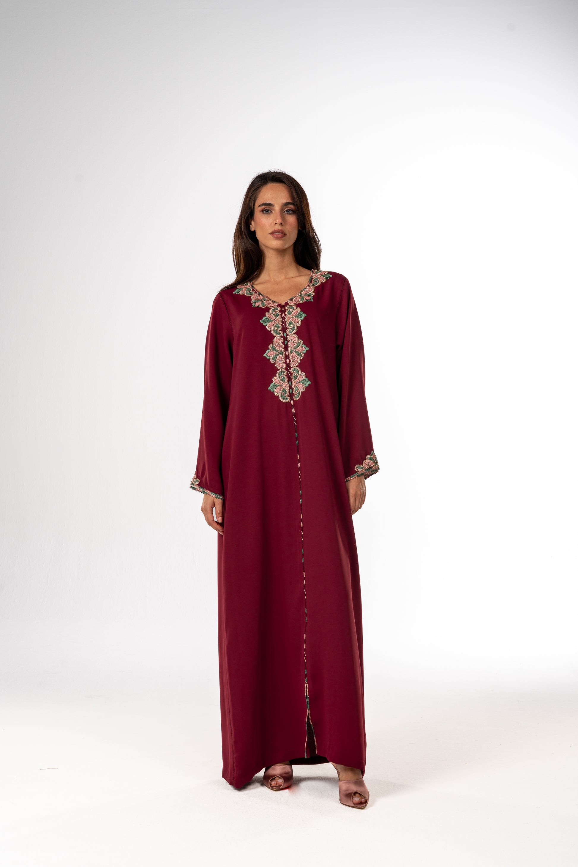 Burgundy Crepe Moroccan Caftan