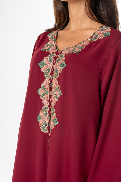 Burgundy Crepe Moroccan Caftan