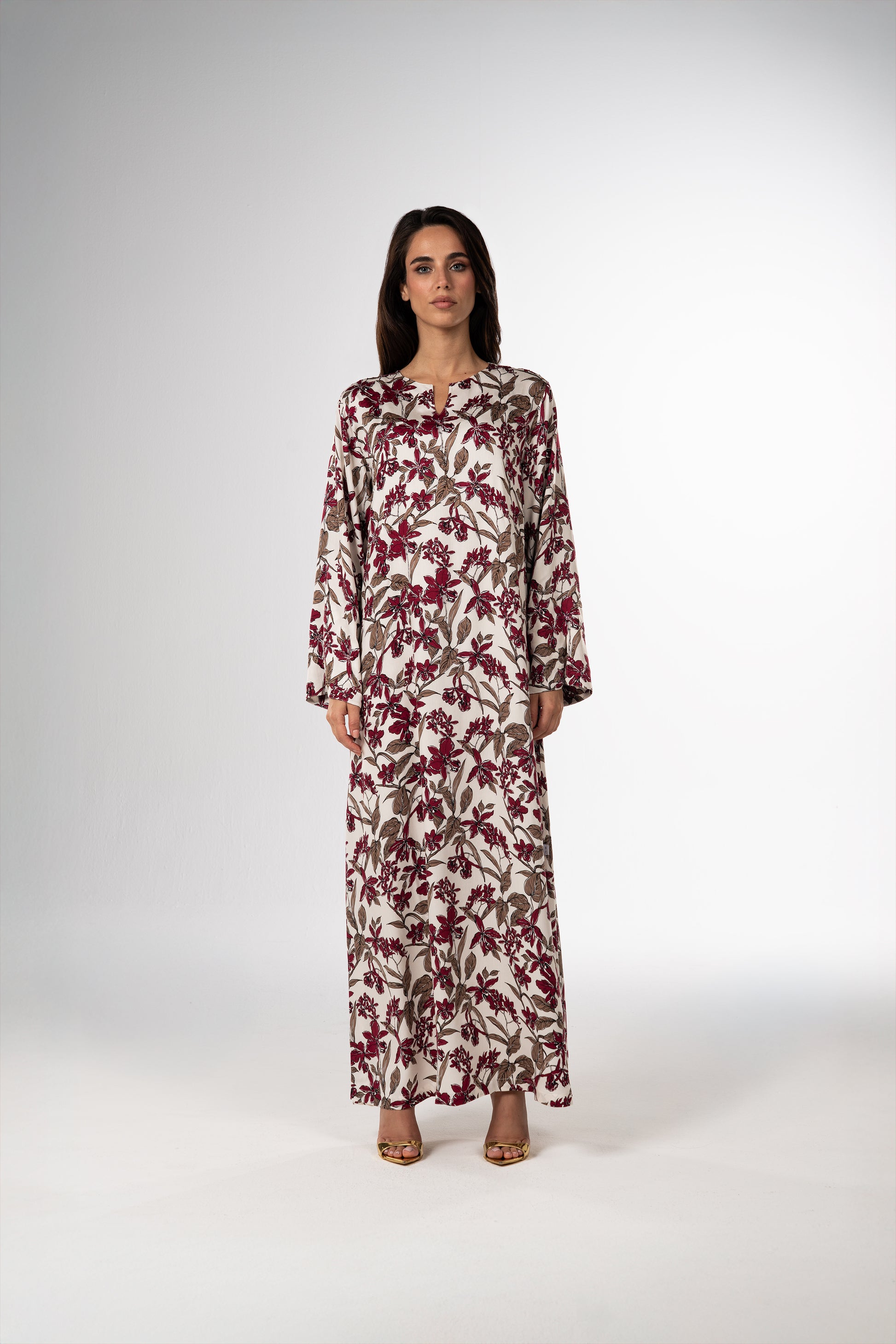 Burgundy Orchid Italian Satin Caftan with Fine Beaded Detailing