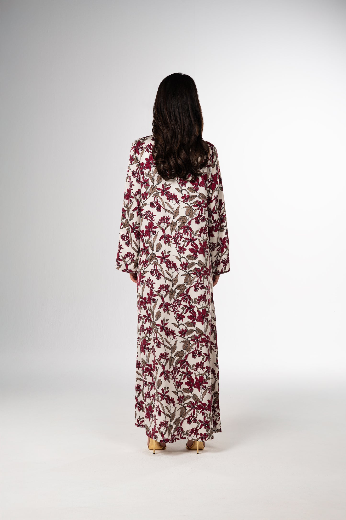 Burgundy Orchid Italian Satin Caftan with Fine Beaded Detailing back