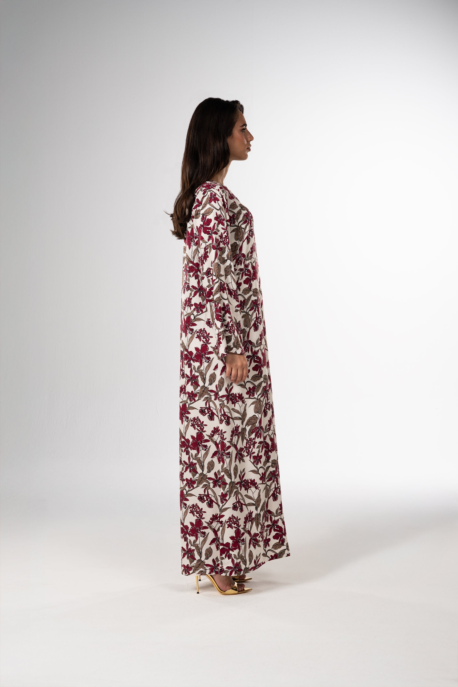 Burgundy Orchid Italian Satin Caftan with Fine Beaded Detailing side