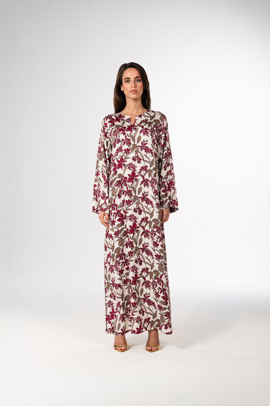 Burgundy Orchid Italian Viscose Satin Caftan with European hotfix Detailing - Handmade Limited Edition