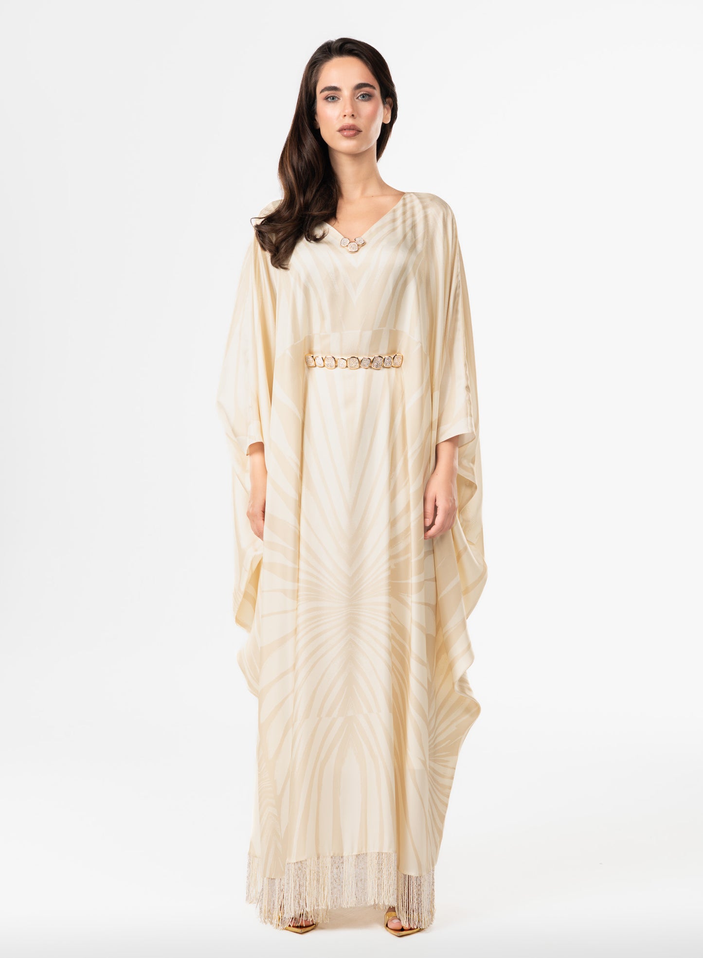 Roberto Cavalli Italian Original Ivory Glow Twill Silk Caftan