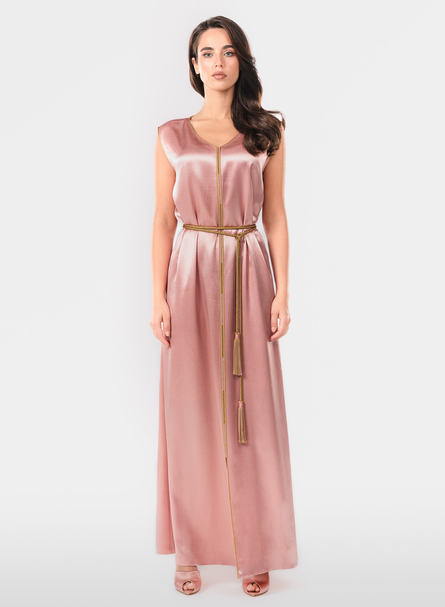 Italian Golden Rose Hand Embroidered Caftan (Two-Piece Luxury Set)