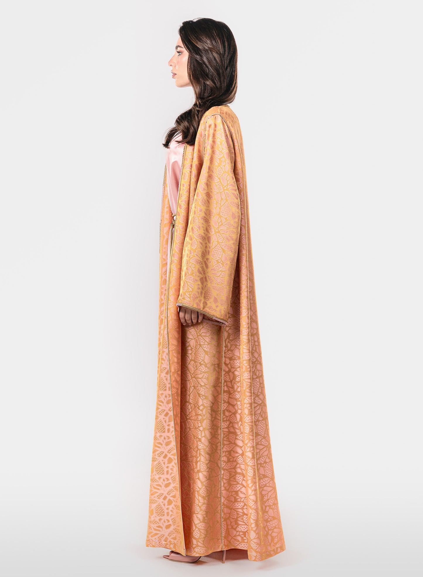 Italian Golden Rose Hand Embroidered Caftan (Two-Piece Luxury Set)
