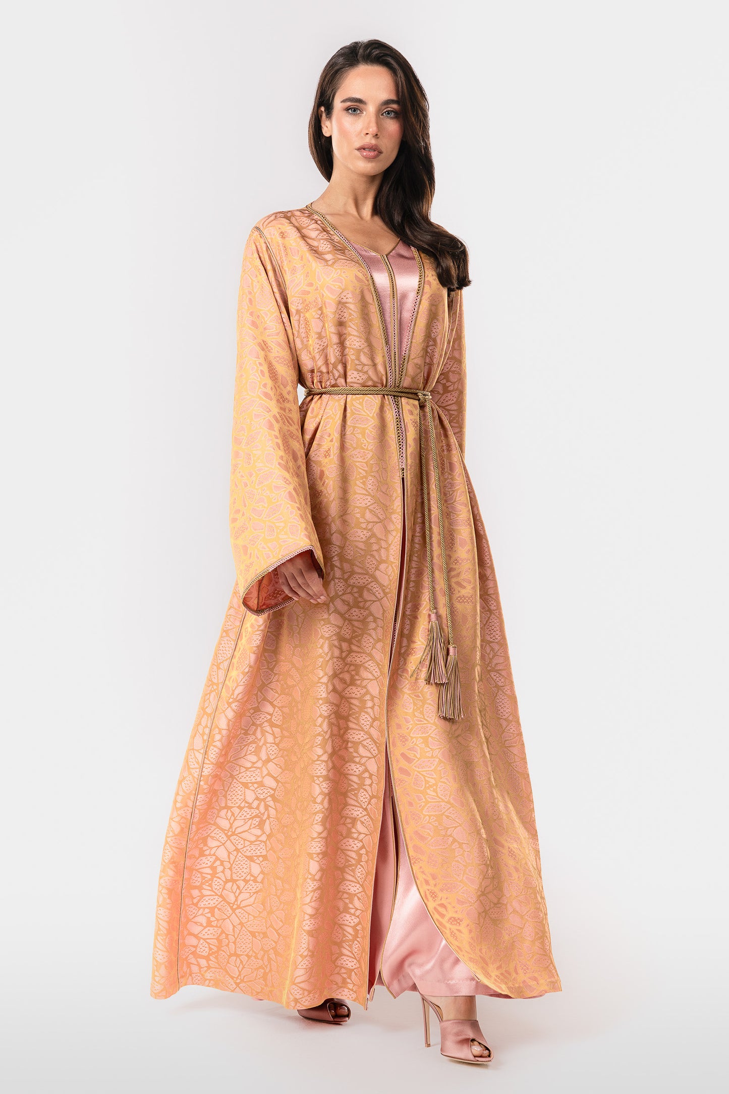 Italian Golden Rose Hand Embroidered Caftan (Two-Piece Luxury Set)