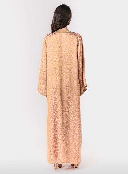 Italian Golden Peach Jacquard Hand Embroidered Caftan