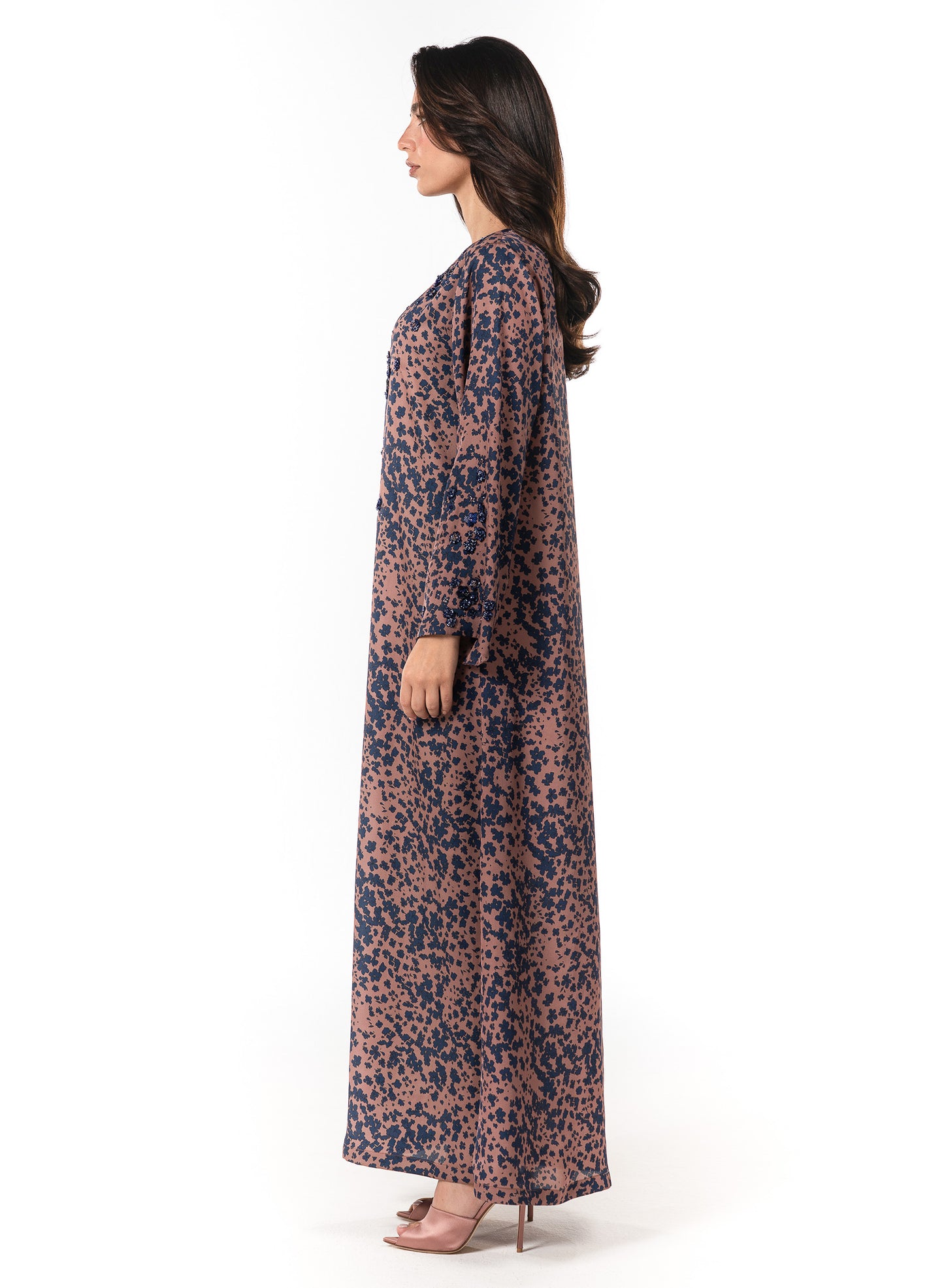Italian Floral 3D Embroidered Vintage Rose Twill Caftan