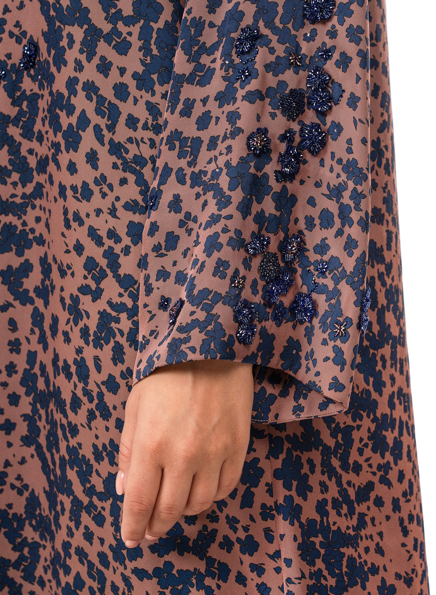 Italian Floral 3D Embroidered Vintage Rose Twill Caftan