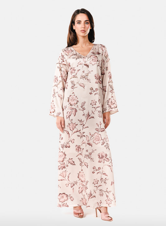Italian Floral 3D Embroidered Blooming Grace Twill Caftan