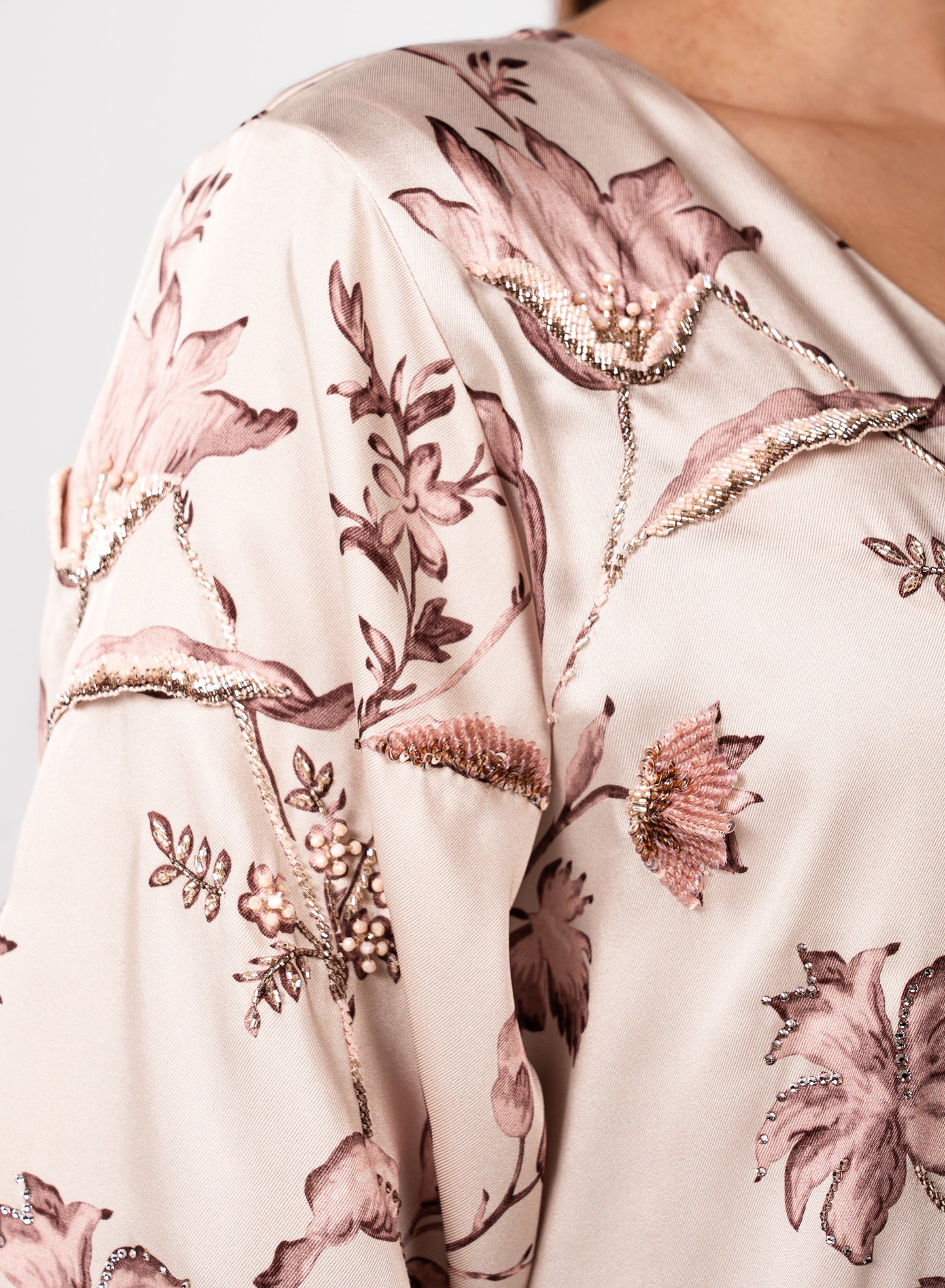 Italian Floral 3D Embroidered Blooming Grace Twill Caftan