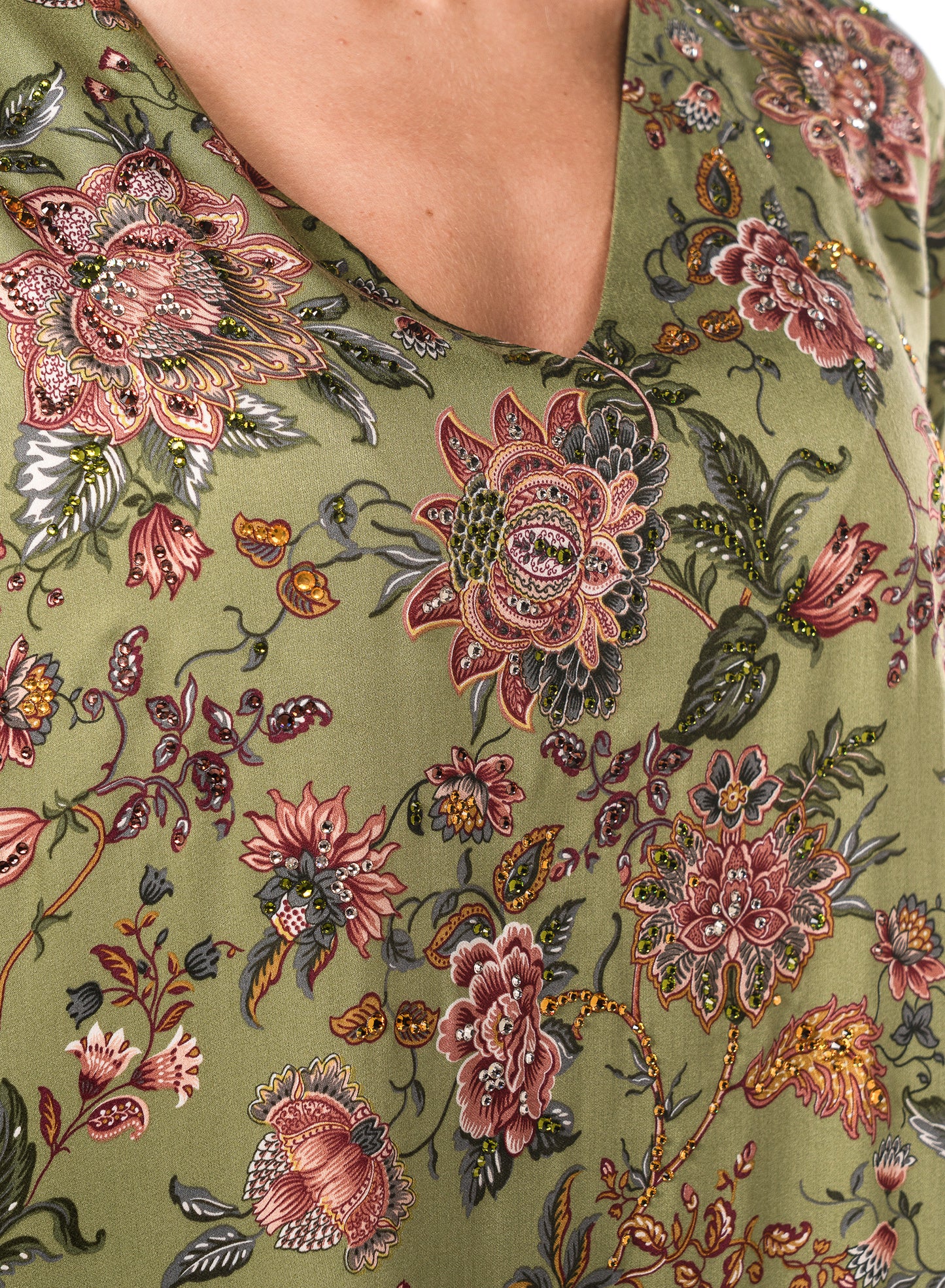 Italian Moss Garden Viscose Satin Caftan