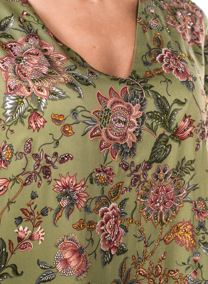 Italian Moss Garden Viscose Satin Caftan