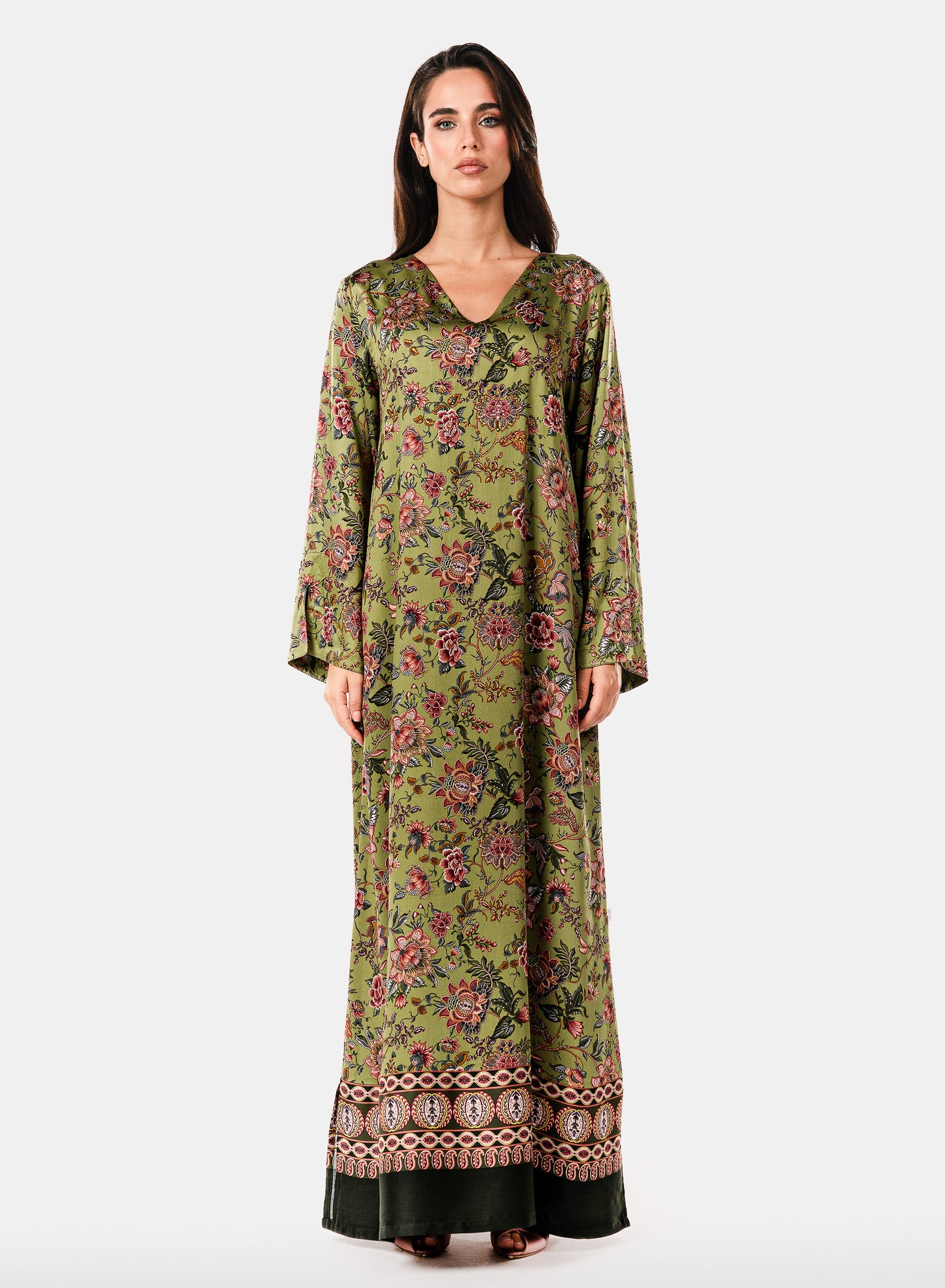 Italian Moss Garden Viscose Satin Caftan
