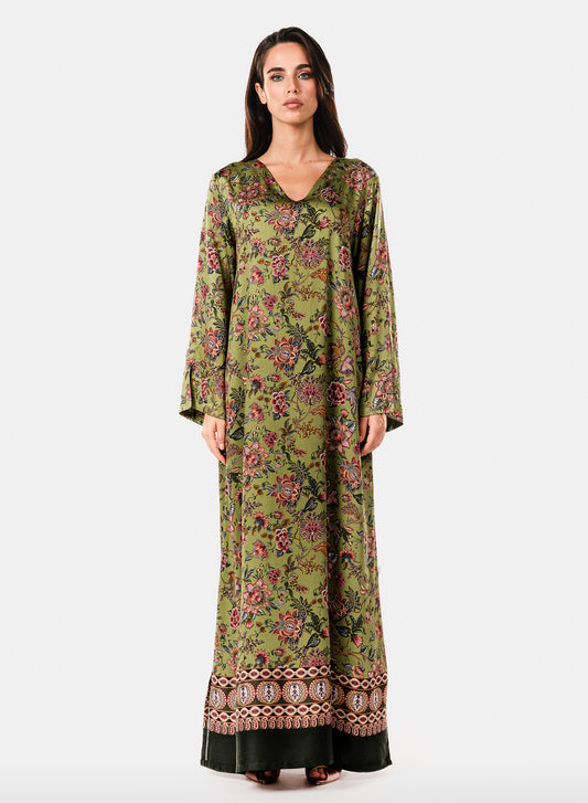 Italian Moss Garden Viscose Satin Caftan