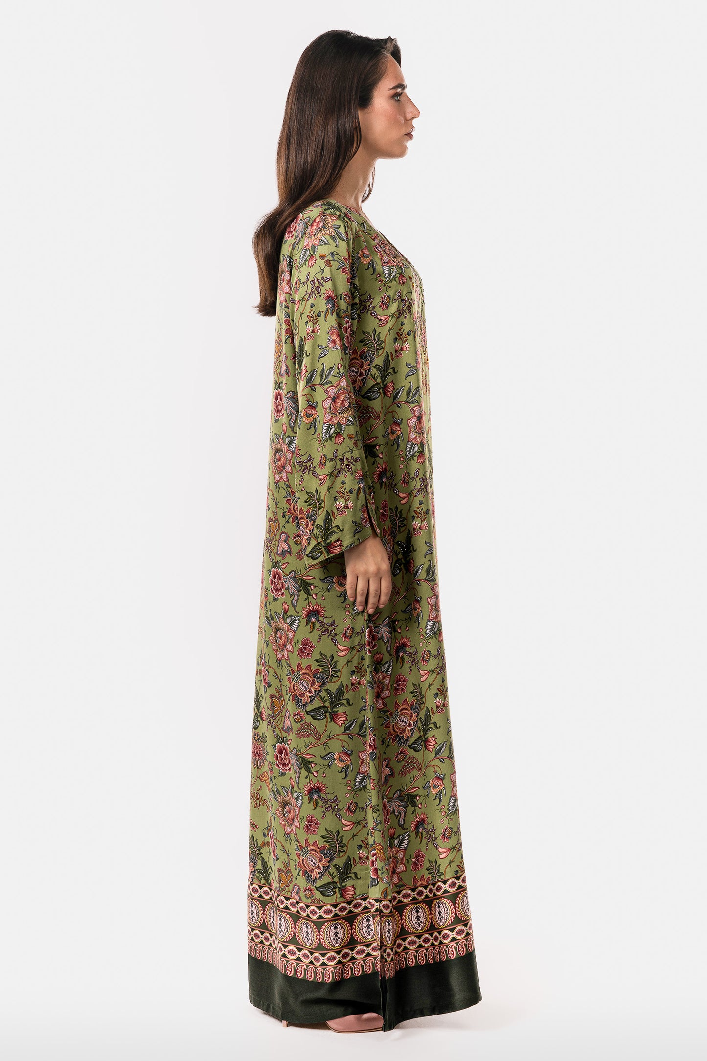 Italian Moss Garden Viscose Satin Caftan