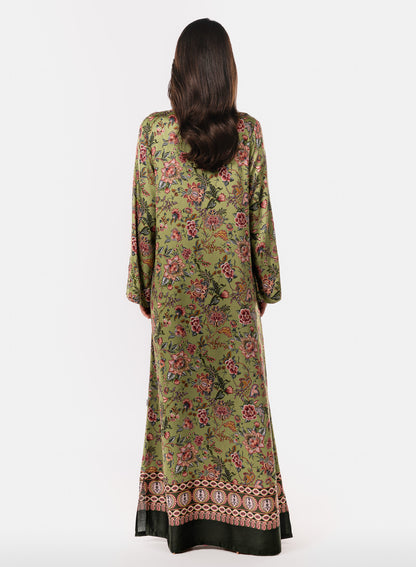 Italian Moss Garden Viscose Satin Caftan