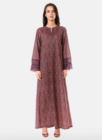 Italian Floral 3D Embroidered Burgundy Bloom Cotton Caftan