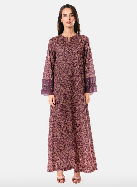 Italian Floral 3D Embroidered Burgundy Bloom Cotton Caftan