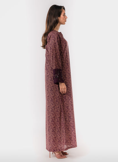 Italian Floral 3D Embroidered Burgundy Bloom Cotton Caftan
