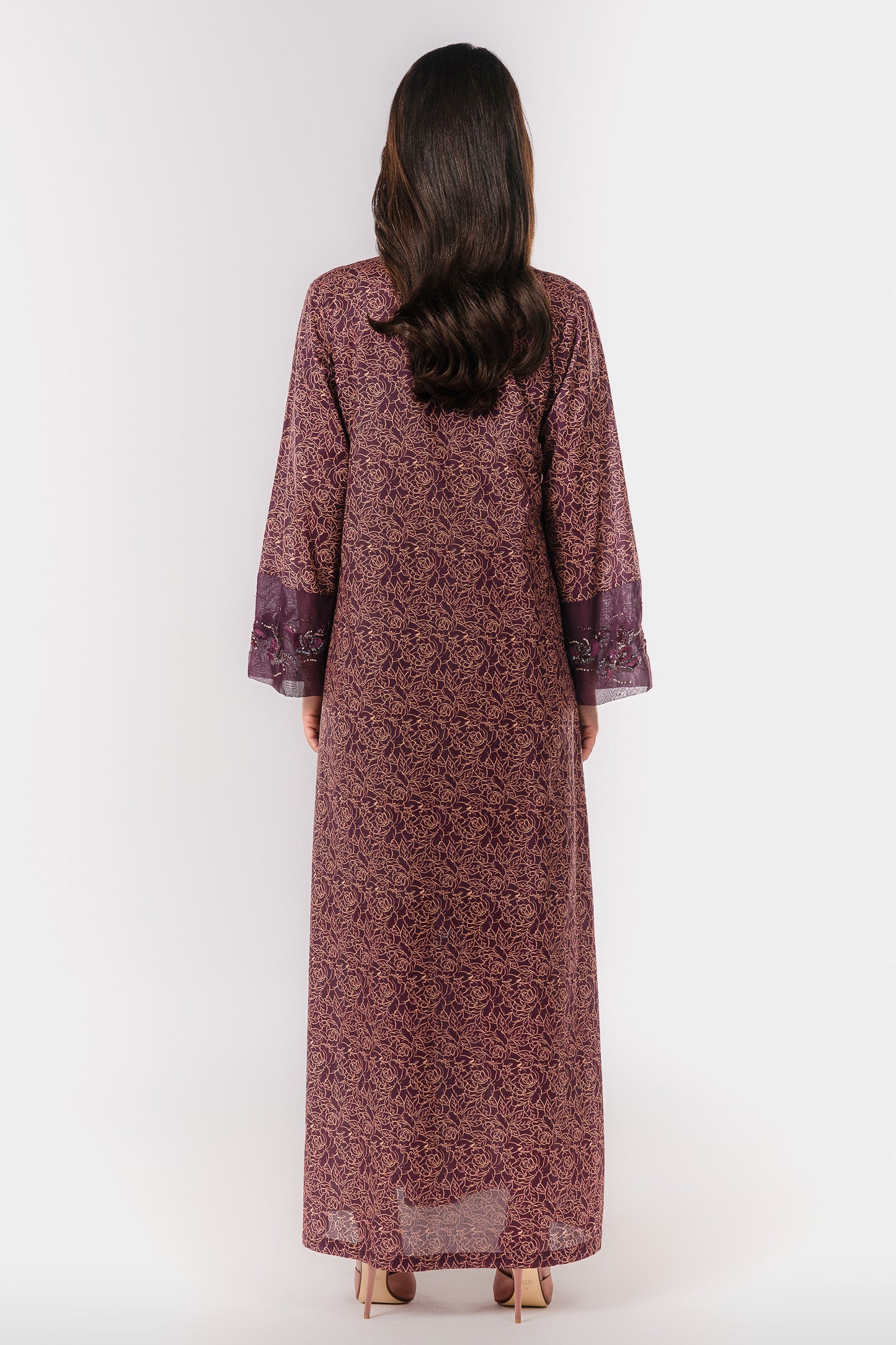 Italian Floral 3D Embroidered Burgundy Bloom Cotton Caftan