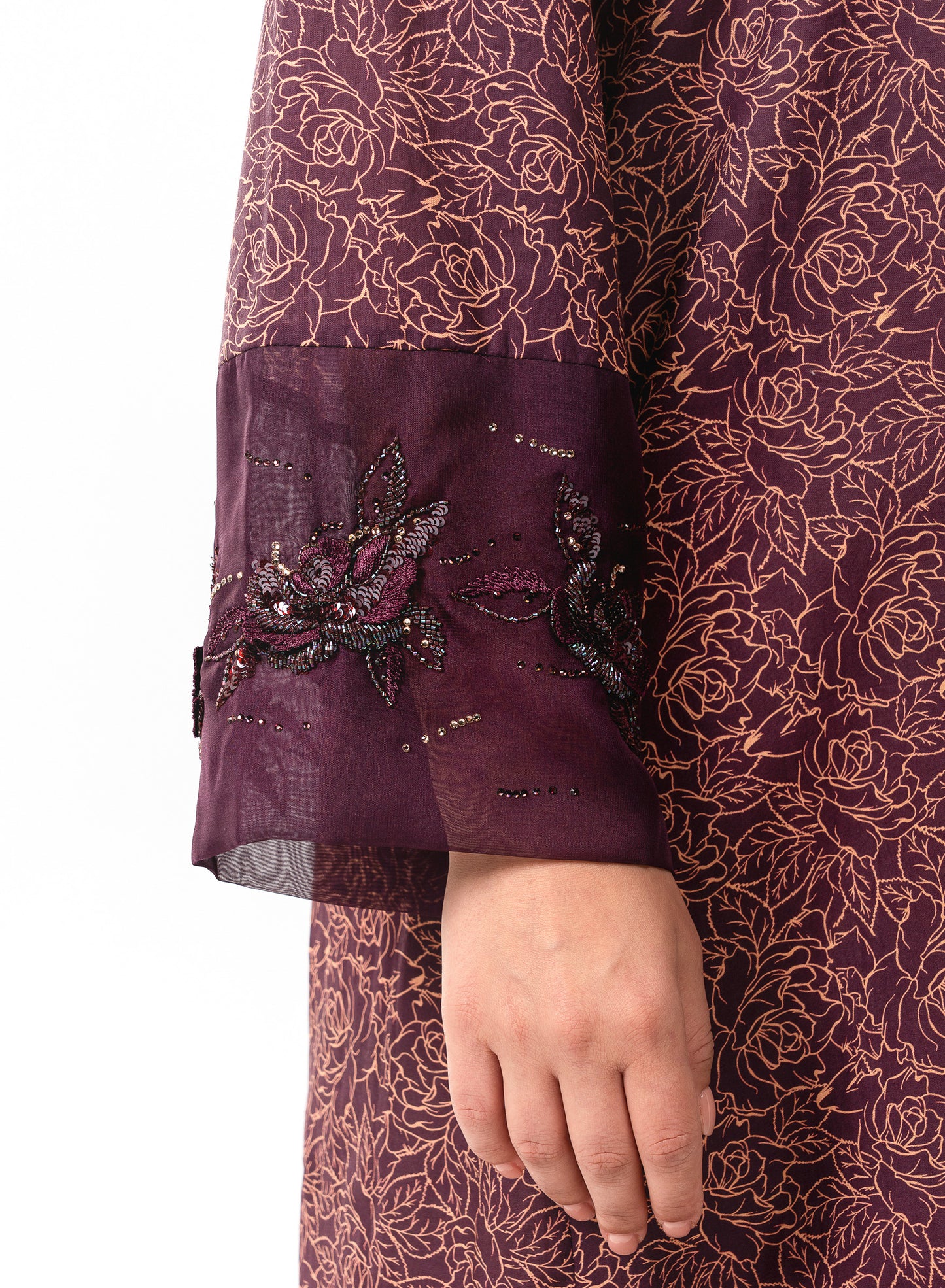 Italian Floral 3D Embroidered Burgundy Bloom Cotton Caftan
