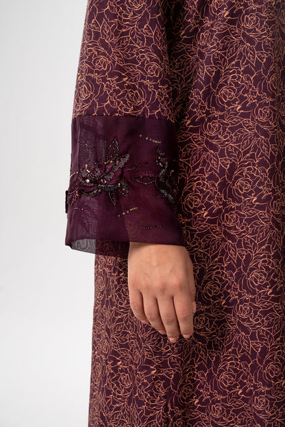 Burgundy Bloom Italian Cotton Caftan with 3D floral embroidery – Handmade Limited Edition