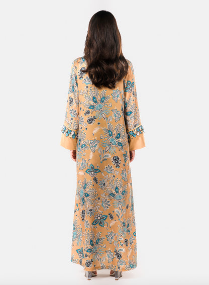 Italian Floral 3D Embroidered Golden Mirage Twill Caftan