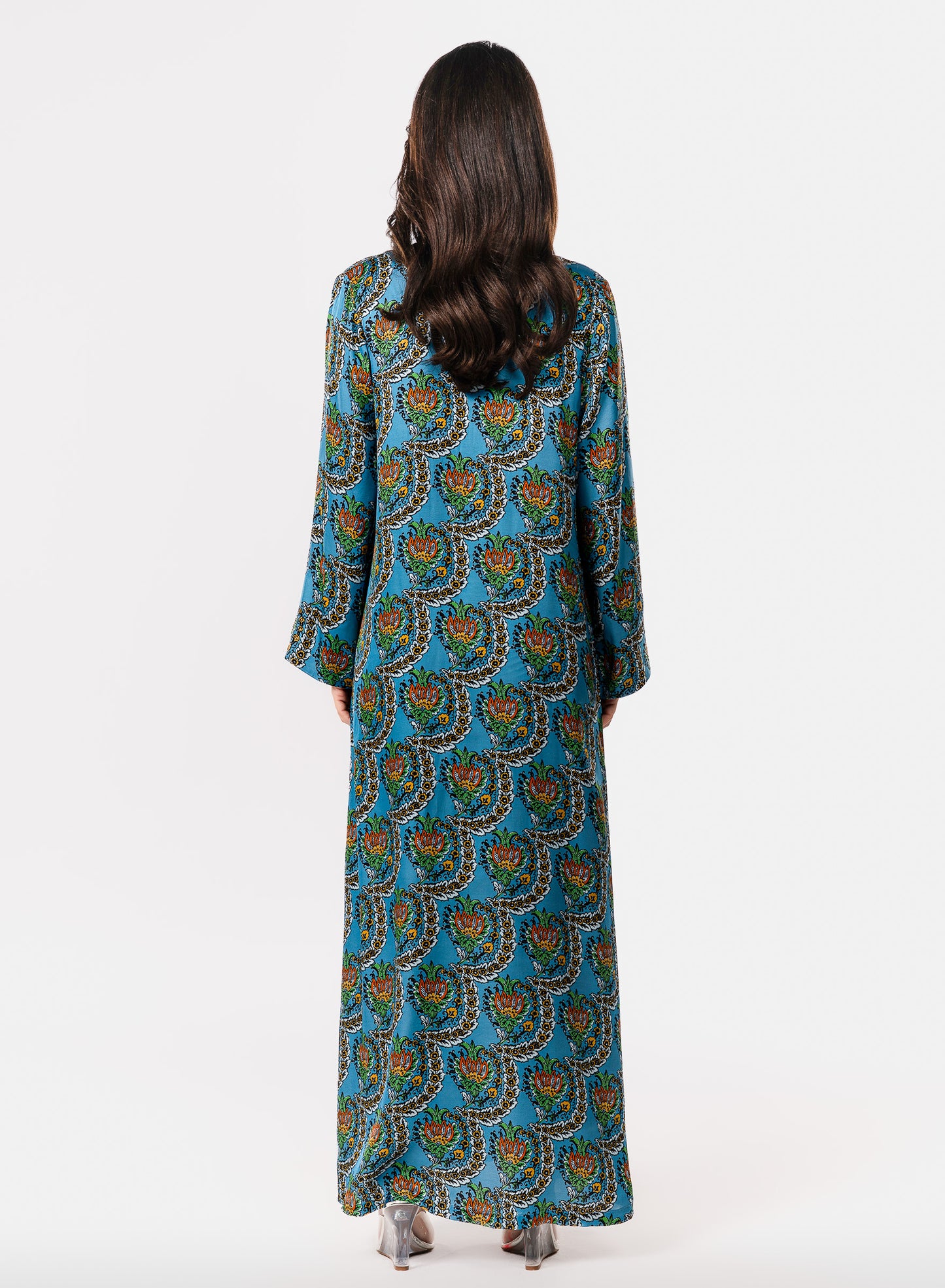 Italian Turquoise Scallop Viscose Satin Caftan