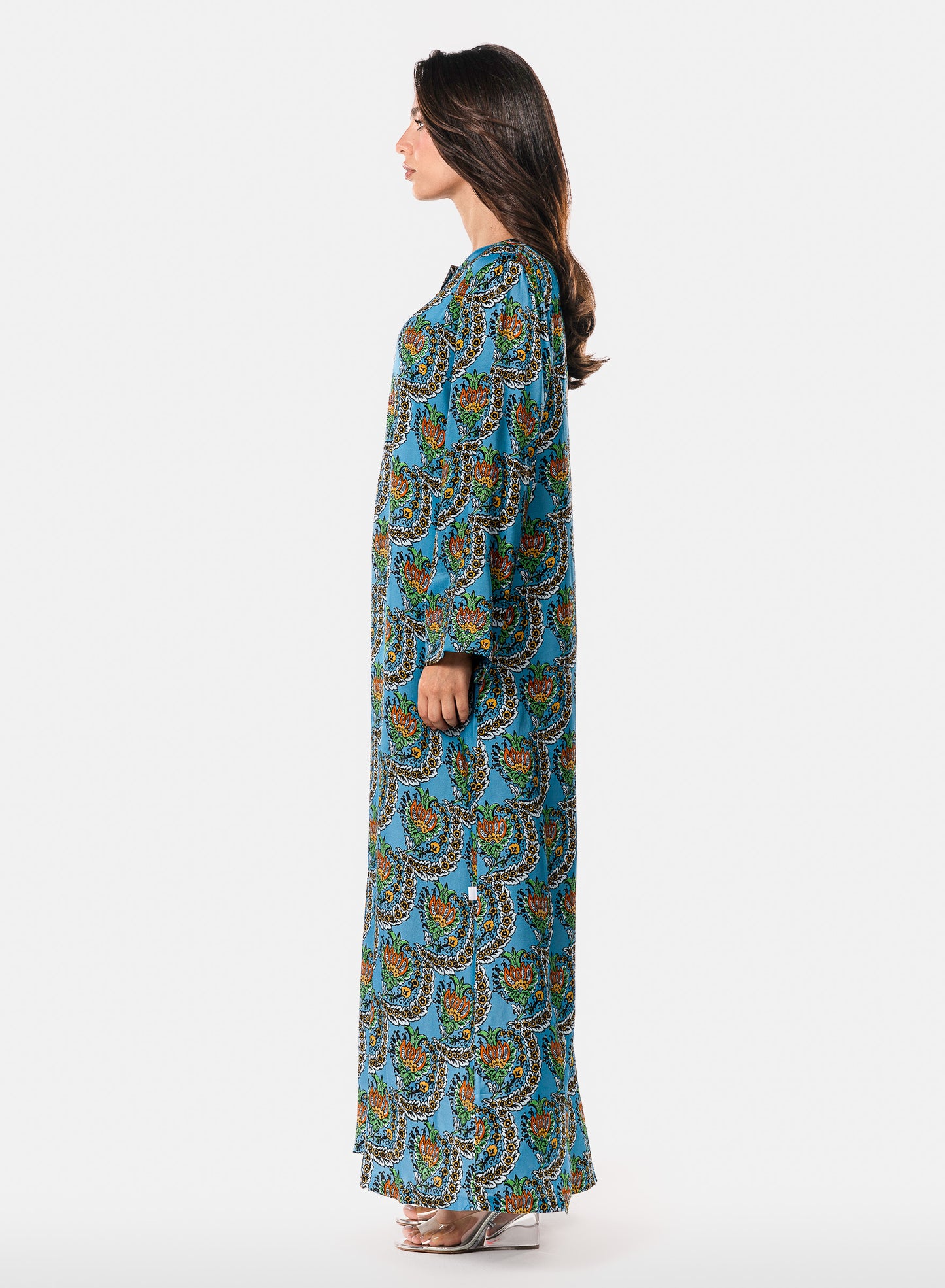 Italian Turquoise Scallop Viscose Satin Caftan