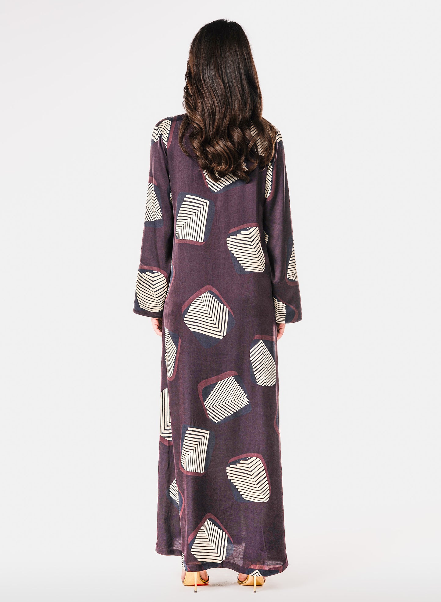 Italian Midnight Geometry Beadwork Viscose Satin Caftan