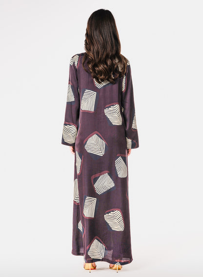 Italian Midnight Geometry Beadwork Viscose Satin Caftan