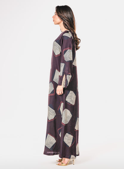 Italian Midnight Geometry Beadwork Viscose Satin Caftan