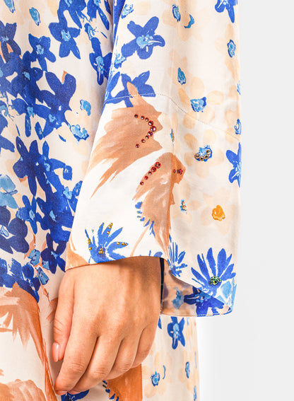 Italian Mediterranean Bloom Viscose Satin Caftan