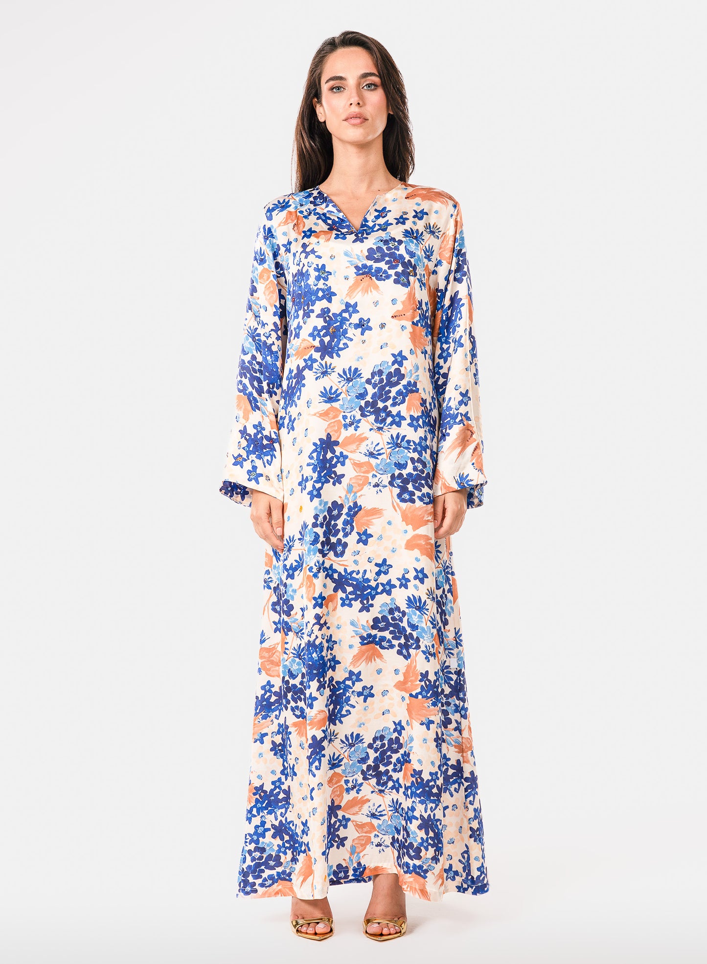Italian Mediterranean Bloom Viscose Satin Caftan