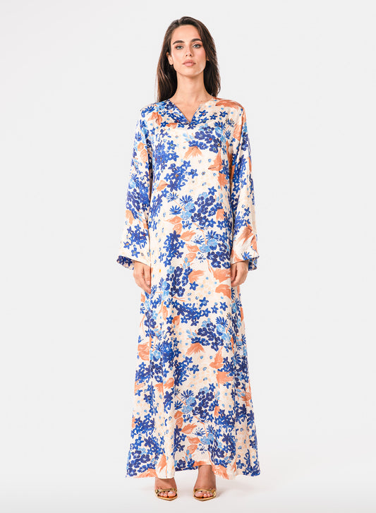 Italian Mediterranean Bloom Viscose Satin Caftan