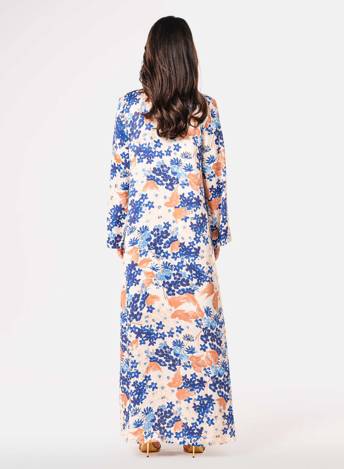 Italian Mediterranean Bloom Viscose Satin Caftan
